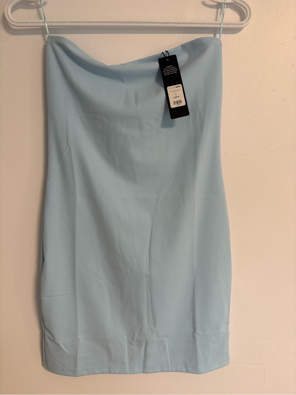Fashion Nova Pastel Blue Strapless Bodycon Mini Dress